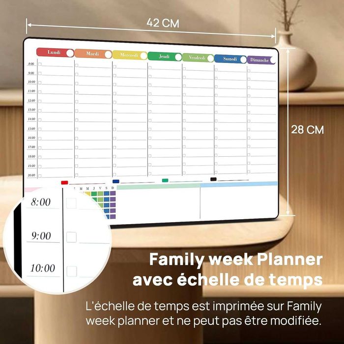 Магнитен седмичен календар - планер, за хладилник 42x28 см бяла дъска