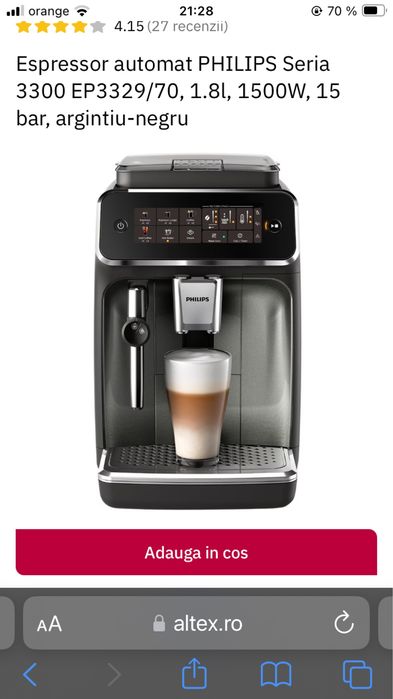Aparat de cafea boabe  Philips 3300