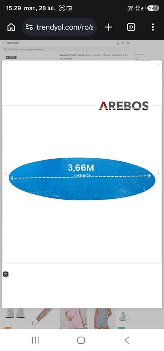 Prelată solară pentru piscină, rotundă, diametru 3.66 m, albastră