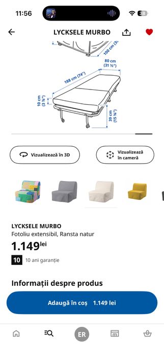 Pat / Fotoliu extensibil Ikea x2 buc.