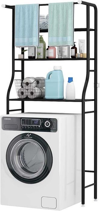 Raft baie UDEAR, cu 3 rafturi, negru, cu bara pentru umerase