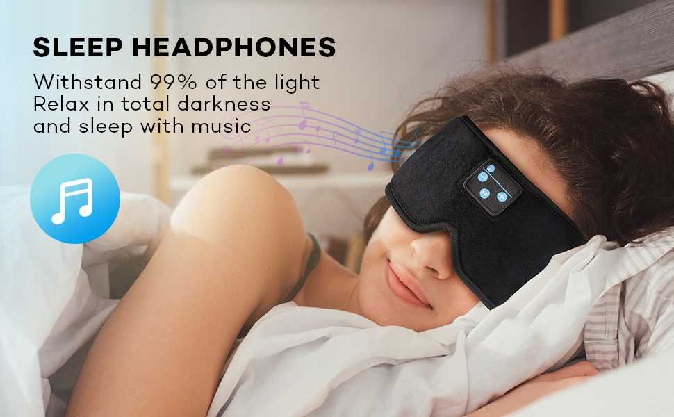 Маска за сън с Bluetooth слушалки/ пълен мрак Идеална за пътуване НОВА