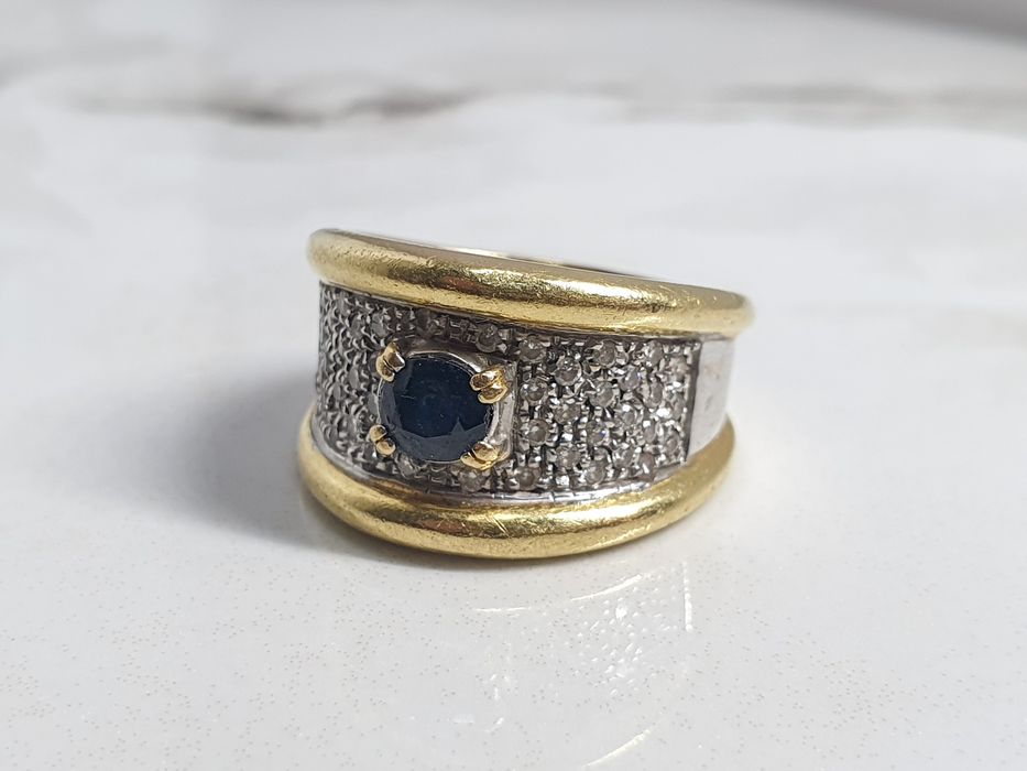 Inel din aur de 18K cu safir natural și diamante naturale – mărimea 60 – 14,22 g