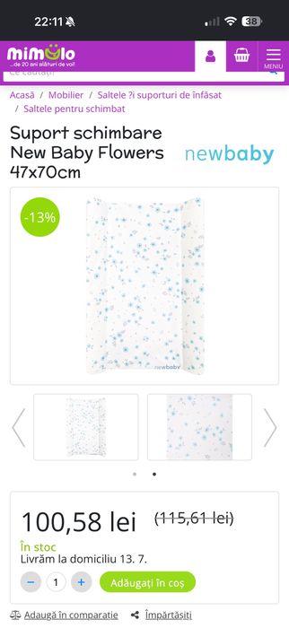 Saltea infasat New Baby Flowers 47x70 cm
