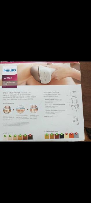 Фотоепилатор IPL Philips Lumea Series 9900 BRI977/00, Сензор Smartskin, Технология SenseIQ, Връзка с приложението с функции Skin AI, Употреба