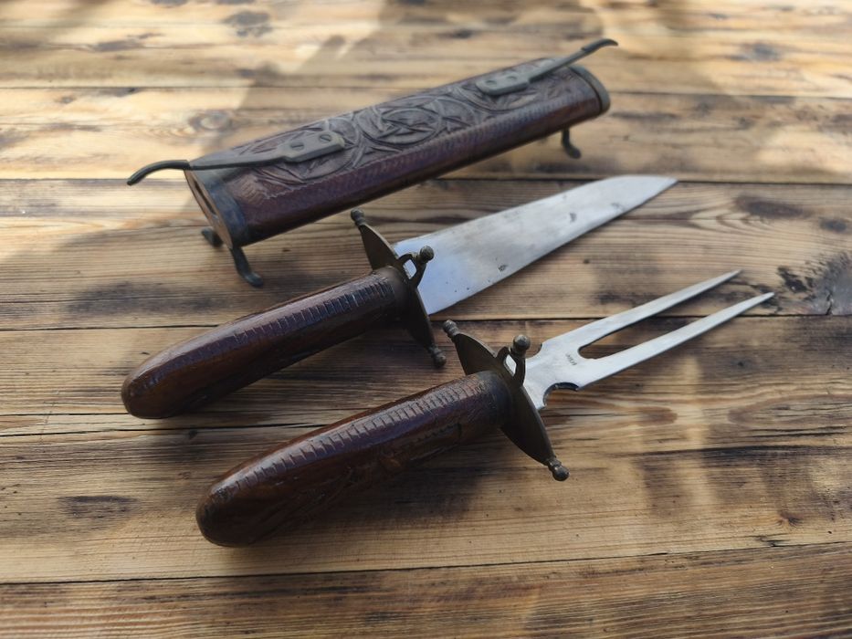 винтидж индийски комплект за рязане и сервиране на месо,