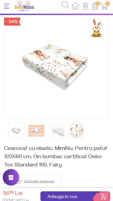 Set 2 cearșafuri pătuț bebe MimiNu  NOI