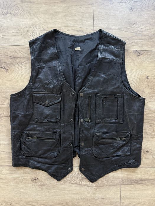 Vesta Piele Naturala FOXBURY Negru cu Buzunare Barbati | Marime XL XXL