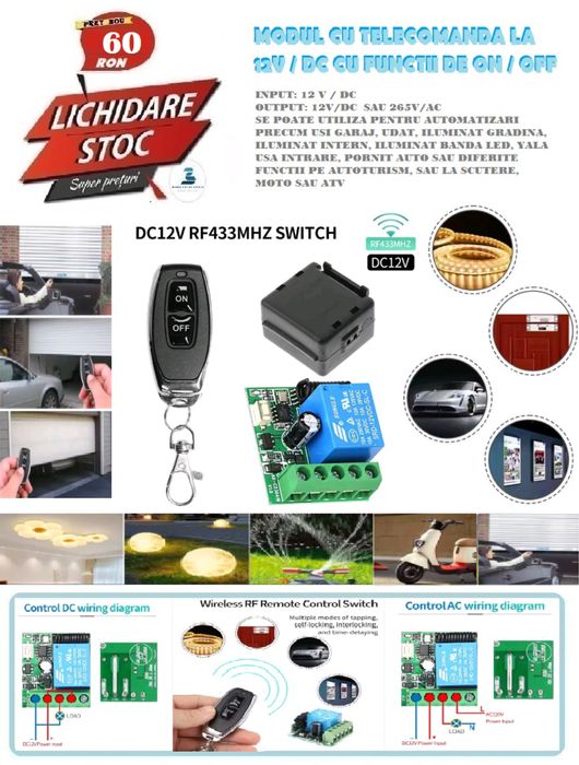 Modul cu telecomanda la 12V/DC - cu functii Wireless de On/Off