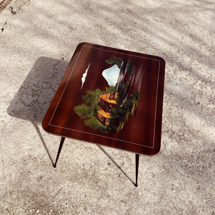 Винтидж холна маса 60-те години – ръчно рисуван плот – Mid Century