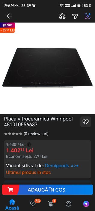 Plita whirlpool cu inducție, impecabila.