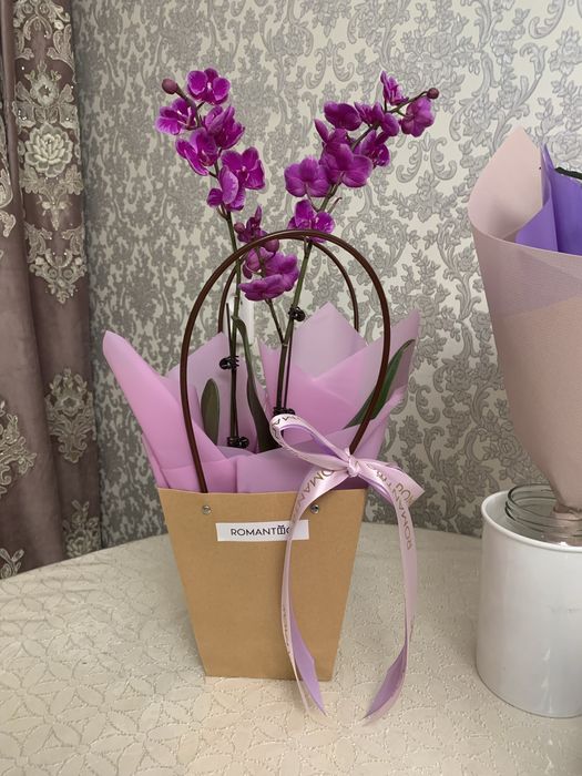 Букеты свежие тюльпаны, розы, орхидея