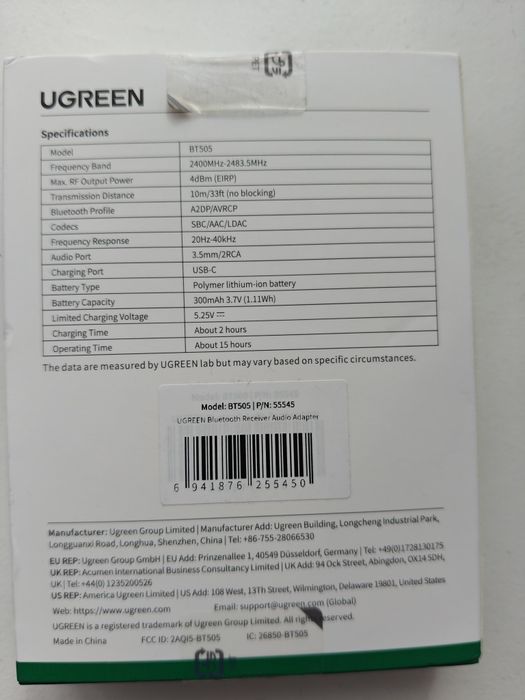 Receptor audio Bluetooth 6.0 Ugreen  BT505 ,LDAC USB-C
