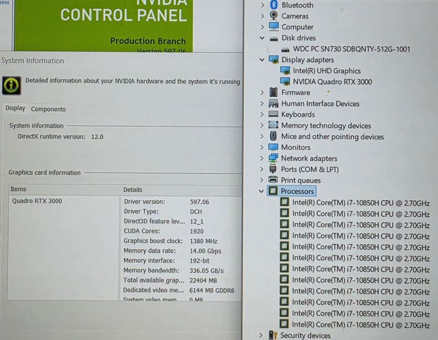 ThinkPad P15 Gen 1 i7 10850H 5.1GHz 32GB RAM RTX Quadro 6GB NVMe 512GB