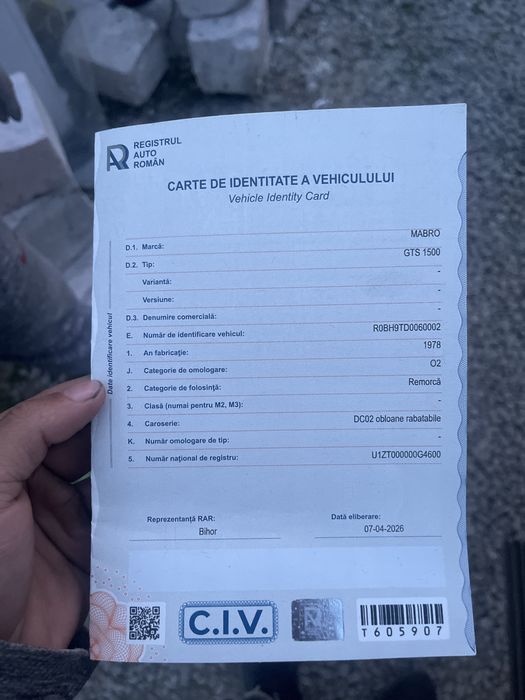 remorca cu 2 axe 1600Kg