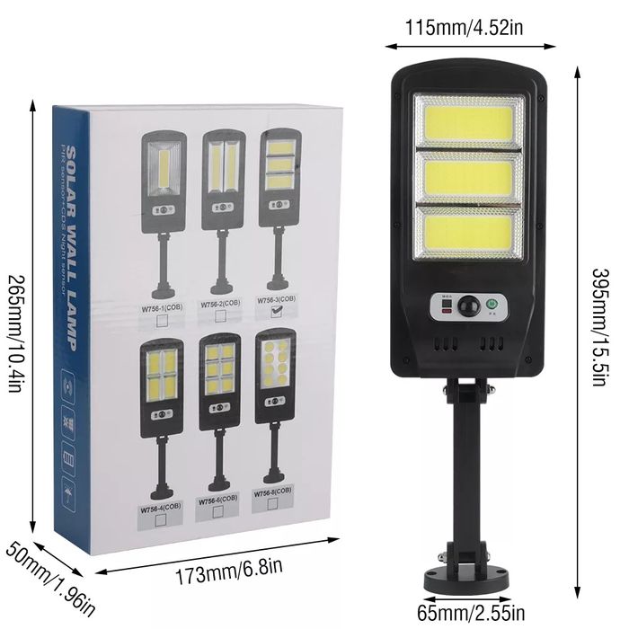 Lampa Stradala Cu Incarcare Solara Si Senzor De Miscare + Telecomanda