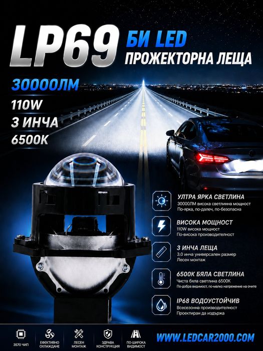 Bi-LED лупи за вграждане 3.0 inc  30 000 lum.+ Laser osram 12 v.