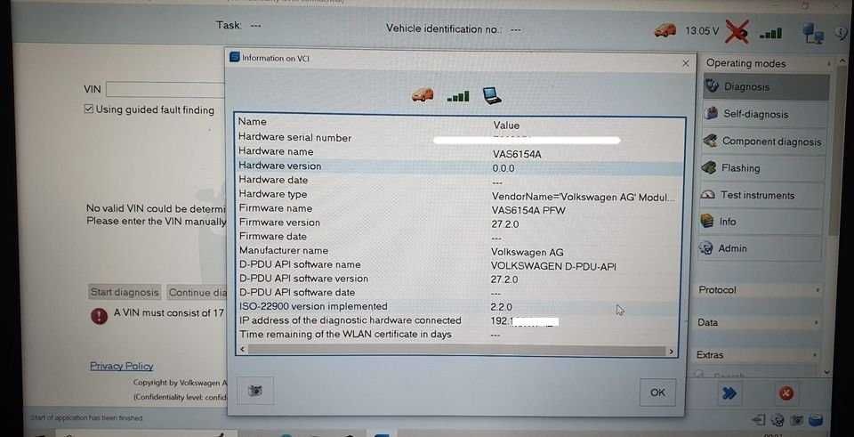 Odis vas 6154 laptop diagnoza auto vw skoda audi seat