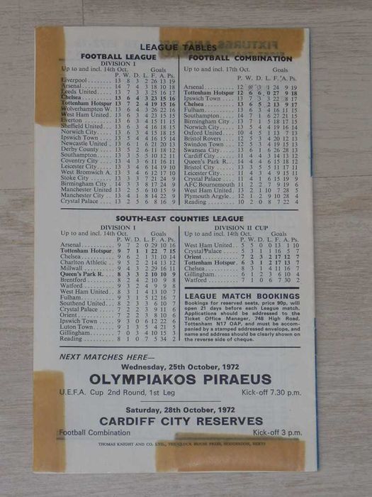 Английски футболни програми Тотнъм Хотспър 1968, 1970, 1971, 1980,1983