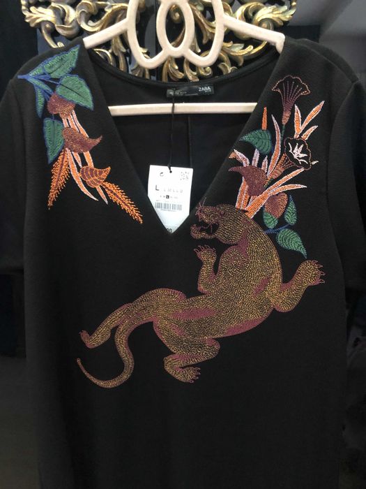 Rochie noua ZARA cu imprimeu broderie leopard, marime L
