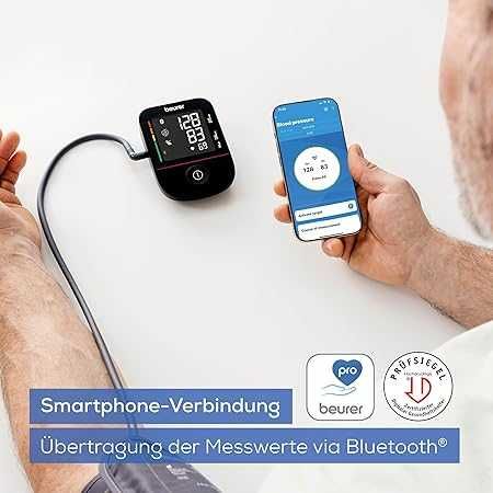 Апарат за имерване на кръвно налягане Beurer, BM 48 BT, Индикатор за риск, Откриване на аритмия, XL дисплей, Черен