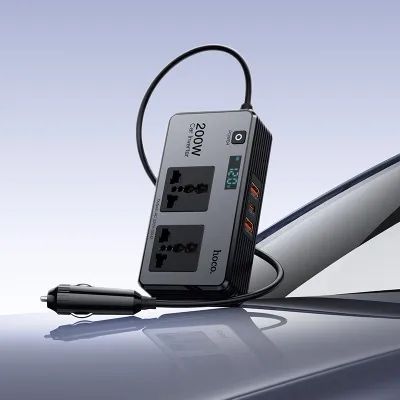 Инвертор за кола 200W 12V Hoco 2 порта max PD66W/1C2A Z66 черно