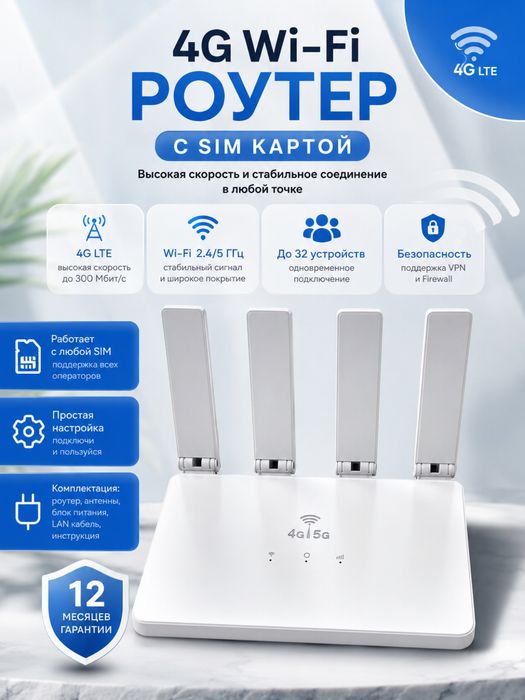 4G/5G Wi-Fi 6 Router -SIM - karta uchun yuqori tezlikdagi simsiz route