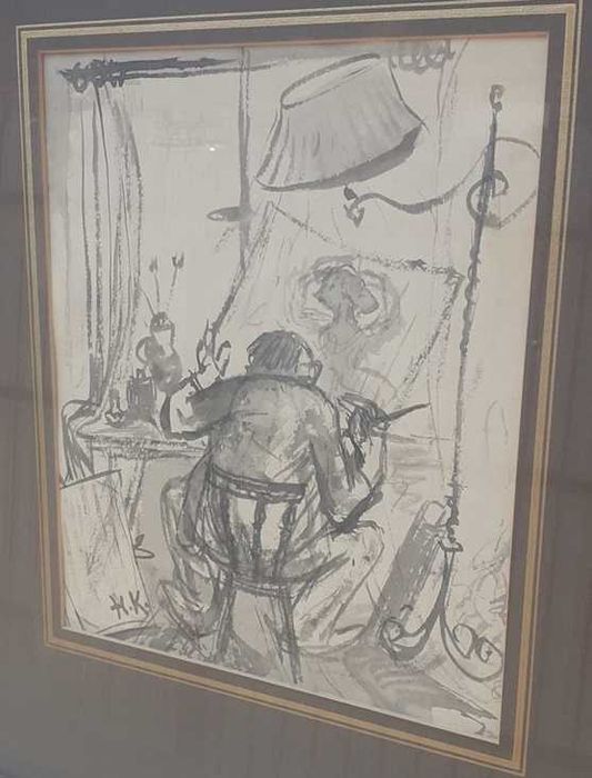 Tablou vechi - tus laviu - semnat H.K.