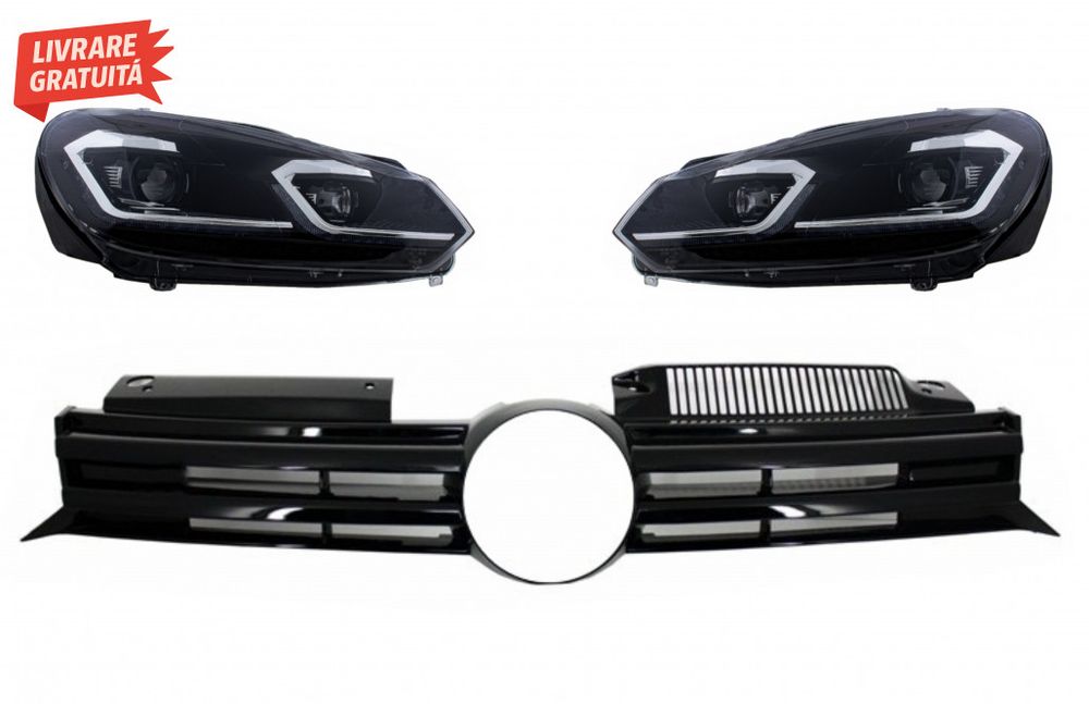 Grila Centrala VW Golf VI (2008-2013) si Faruri LED Semnalizare Secven