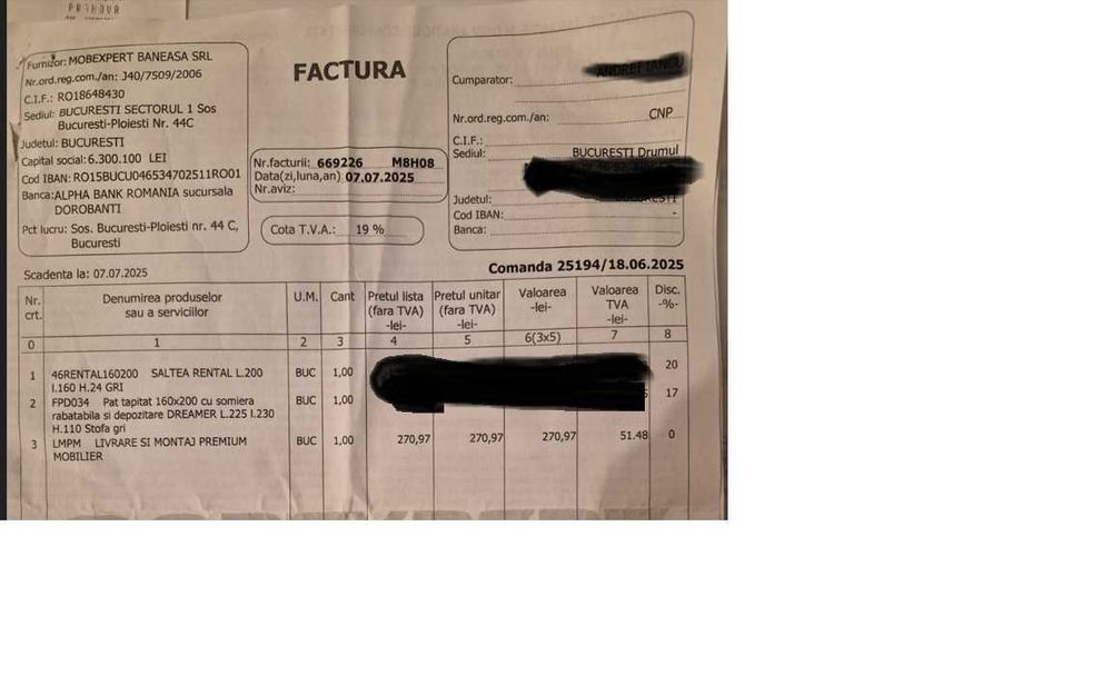 Pat tapitat nou 160x200 + saltea Mobexpert