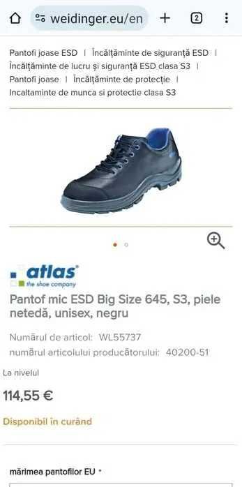 Pantofi piele de la ATLAS S3 ESD gen Uvex marimea 46