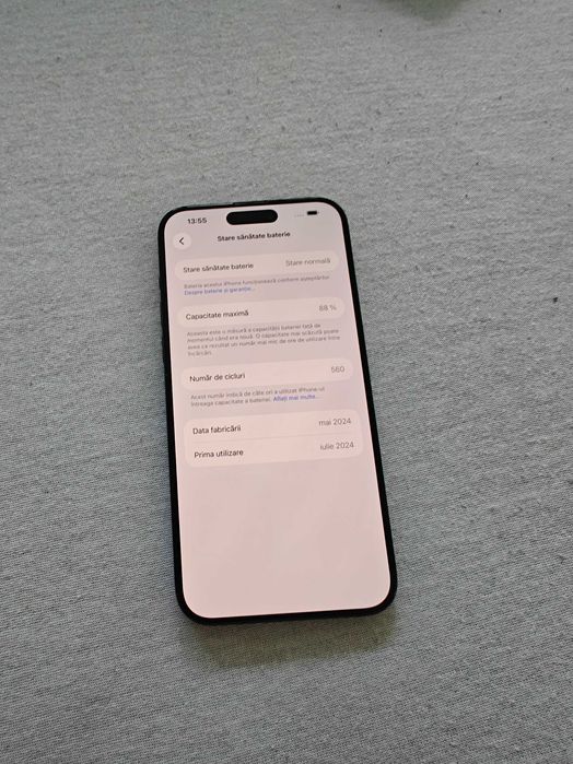 iPhone 15 Pro Max 256GB viața bateriei 88% impecabil