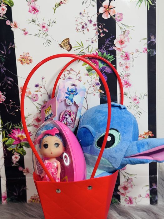 Ursulet stitch + trandafir criogenat/boo bascket/cadou/set copii/dama