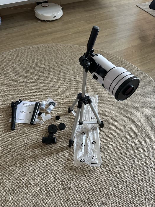 Телескоп за възрастни и деца, Overtang, 70 mm, бяло/черно