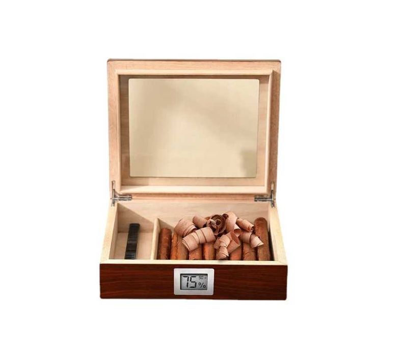Хумидор за пурети пури от кедрово дърво влагомер Светло кафяв махагон