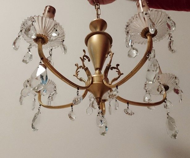 Candelabru din bronz și alama , 5 brațe cu elemente din cristal,stare