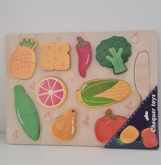 Lot de jucarii educative din lemn. Busy board, puzzle incastru, legume