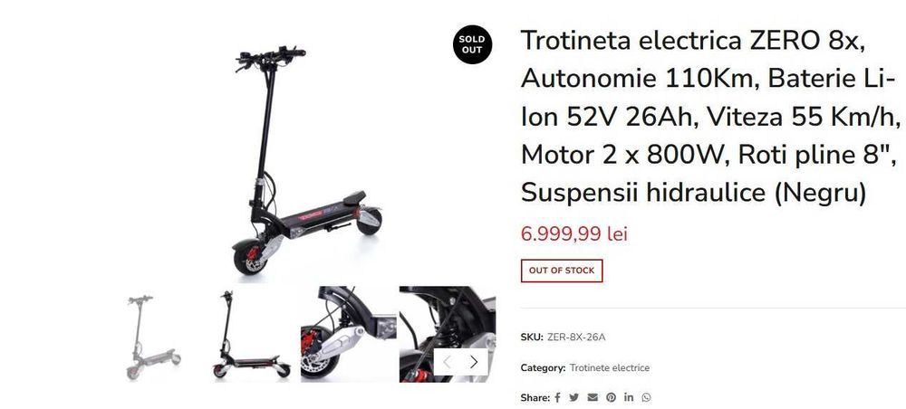 Trotineta Zero 8X Dual Motor 2x800 W 26Ah baterie LG suspensie dubla