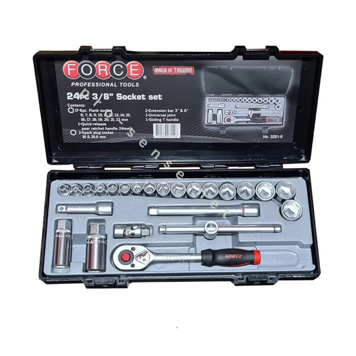 Комплект Гедоре 3/8" 6-стен 6-22мм 24 части FORCE 3251-5