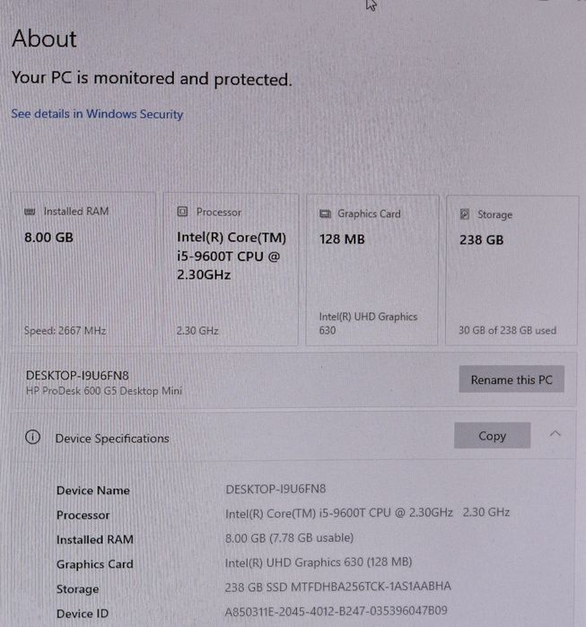 Mini PC HP ProDesk 600 G5 Desktop mini