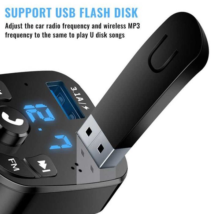 Адаптер, Bluetooth FM трансмитер Зарядно за кола Аудио Двоен USB MP3