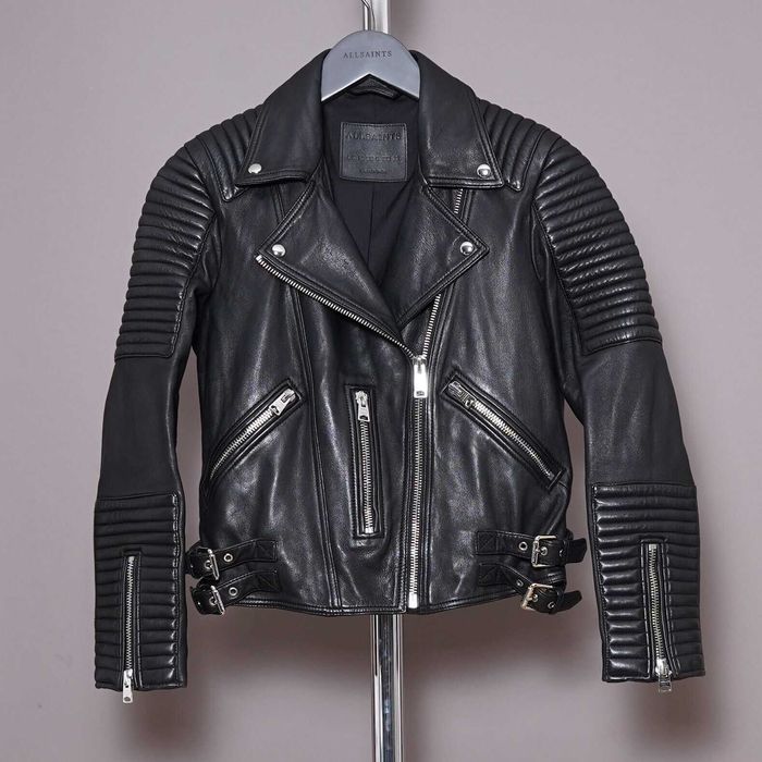 AllSaints Estella Дамско Кожено яке Агнешка Кожа Черно Small UK 8