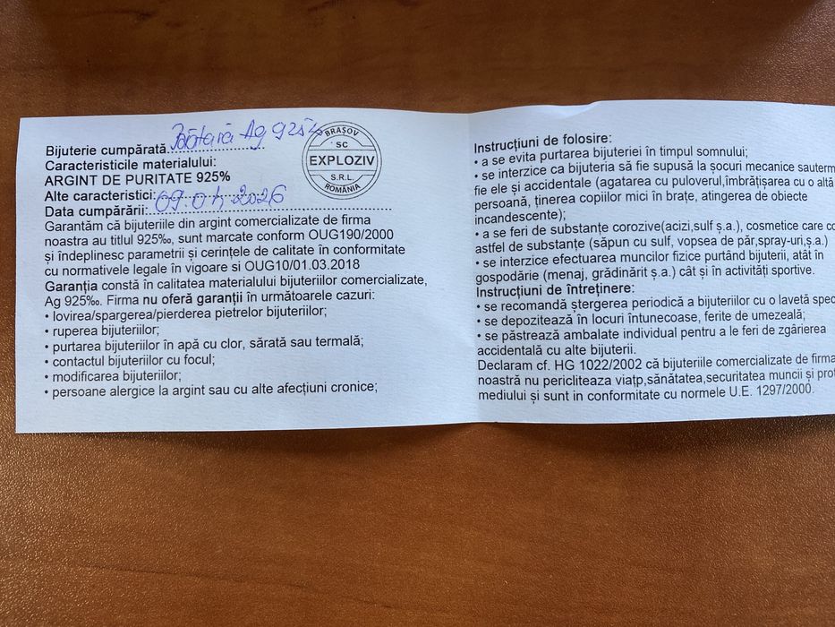 Bratara argint 925 noua cu certificat de garantie