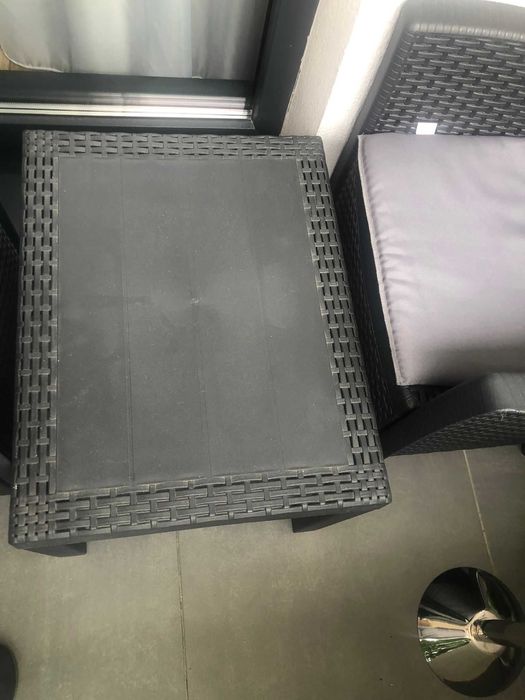 Set mobilier balcon/terasă (2 fotolii + măsuță), aspect ratan, antracit