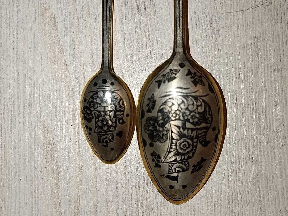 Ложки новые чайная и столовая серебро 875 проба, позолота