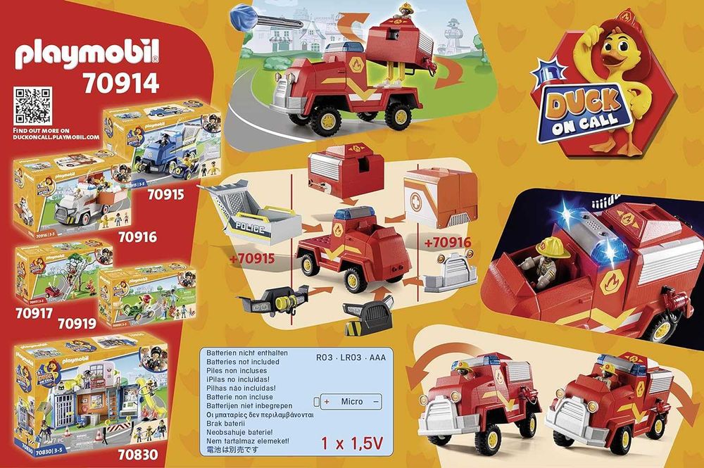 Set Playmobil Masina de pompieri, 32 Piese - Duck On Call