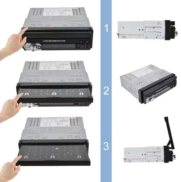 1DIN Мултимедия 7" Mirror Link Прибиращ Тъч Дисплей + CarPlay & Камера