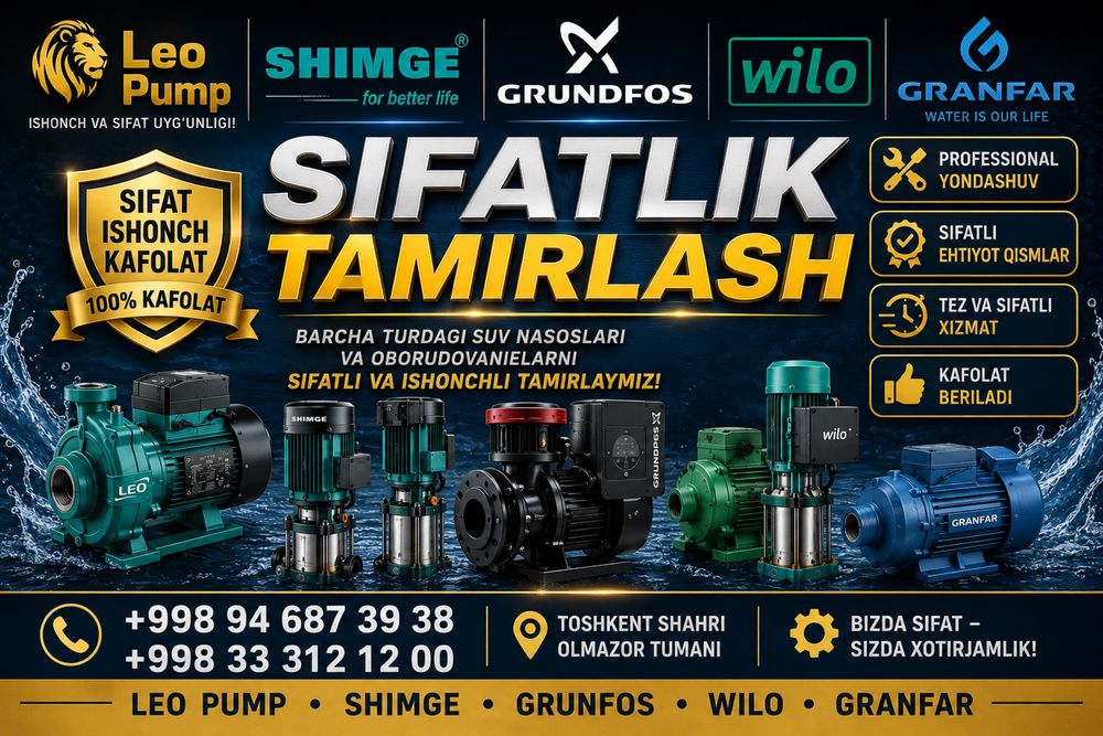 Sifali Nasos Ta’mirlash | Leo Pump •SHimge •Grunfos•Wilo•Granfar