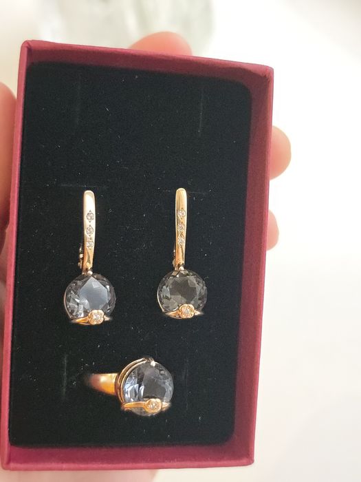 Набор золотой комплект серьги кольцо