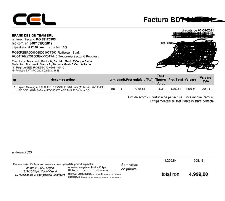 ASUS TUF Gaming F15 i7-11800H, 1TB SSD, 16GB RAM, RTX 3050Ti 4GB